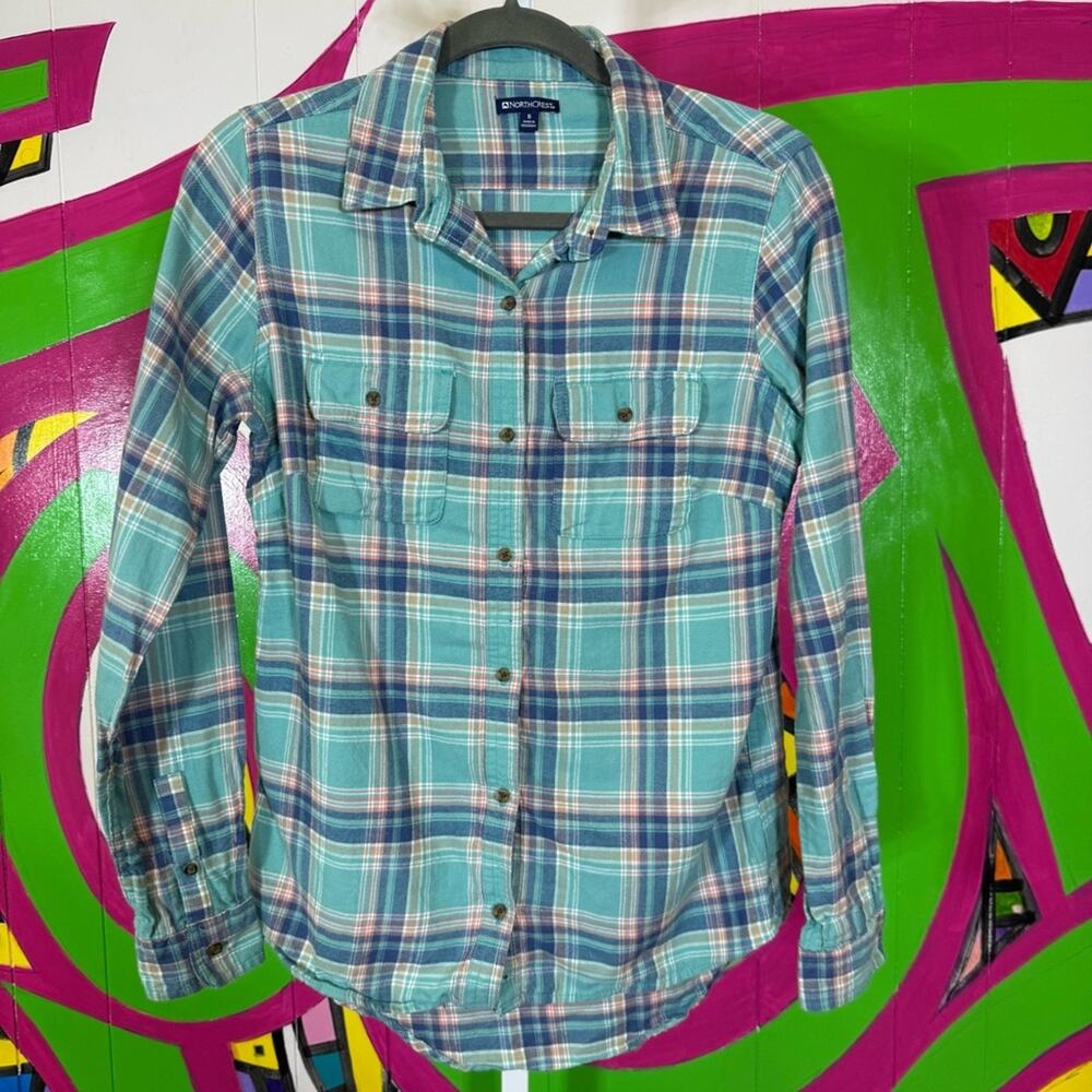 NorthCrest Plaid Flannel Shirt - Blue. Size Small. In good used condition!